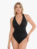 Popilush® Sexy Deep V Tops Body Shaper Vacation Outfits Black / XS Shapewear Halter Cowl Neck Ruched Tummy Control Bodysuit