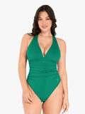 Popilush® Sexy Deep V Tops Body Shaper Vacation Outfits Green / XS Shapewear Halter Cowl Neck Ruched Tummy Control Bodysuit