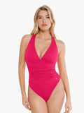 Popilush® Sexy Deep V Tops Body Shaper Vacation Outfits Pink / XS Shapewear Halter Cowl Neck Ruched Tummy Control Bodysuit