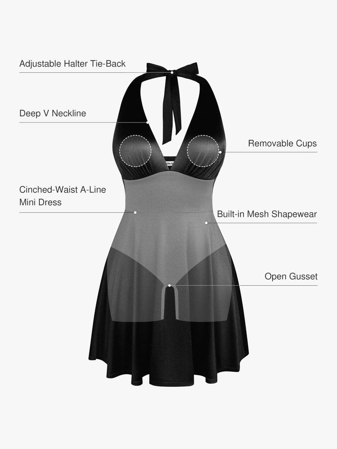 Halter Fit & Flare Shapewear Mini Dress | Built-In Shaping Popilush Halter Fit & Flare Shapewear Mini Dress | Built-In Shaping Popilush