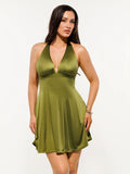 Popilush® Green / XS Shapewear Halter Fit & Flare Mini Dress