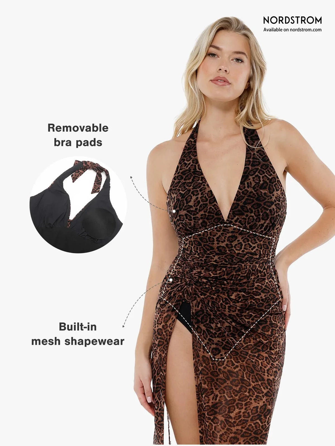 Popilush® Leopard Swimwear Shapewear Halter Tummy Control One Piece Swimsuit