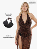 Popilush® Leopard Swimwear Shapewear Halter Tummy Control One Piece Swimsuit