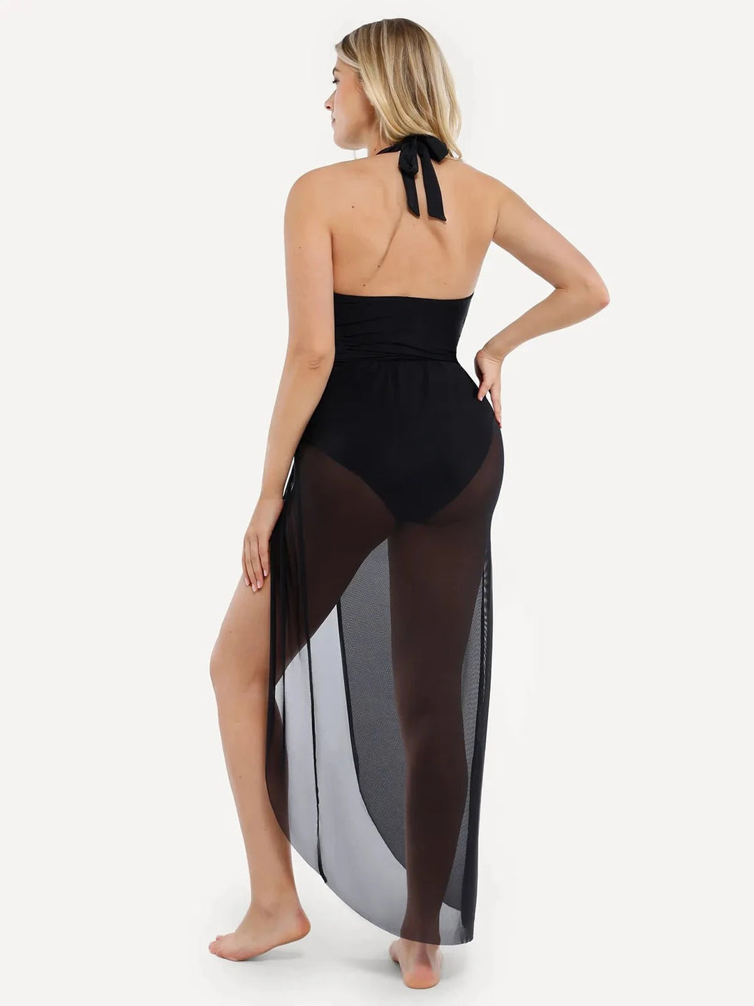 Popilush® Leopard Swimwear Shapewear Halter Tummy Control Swimsuit And Cover-Up Set