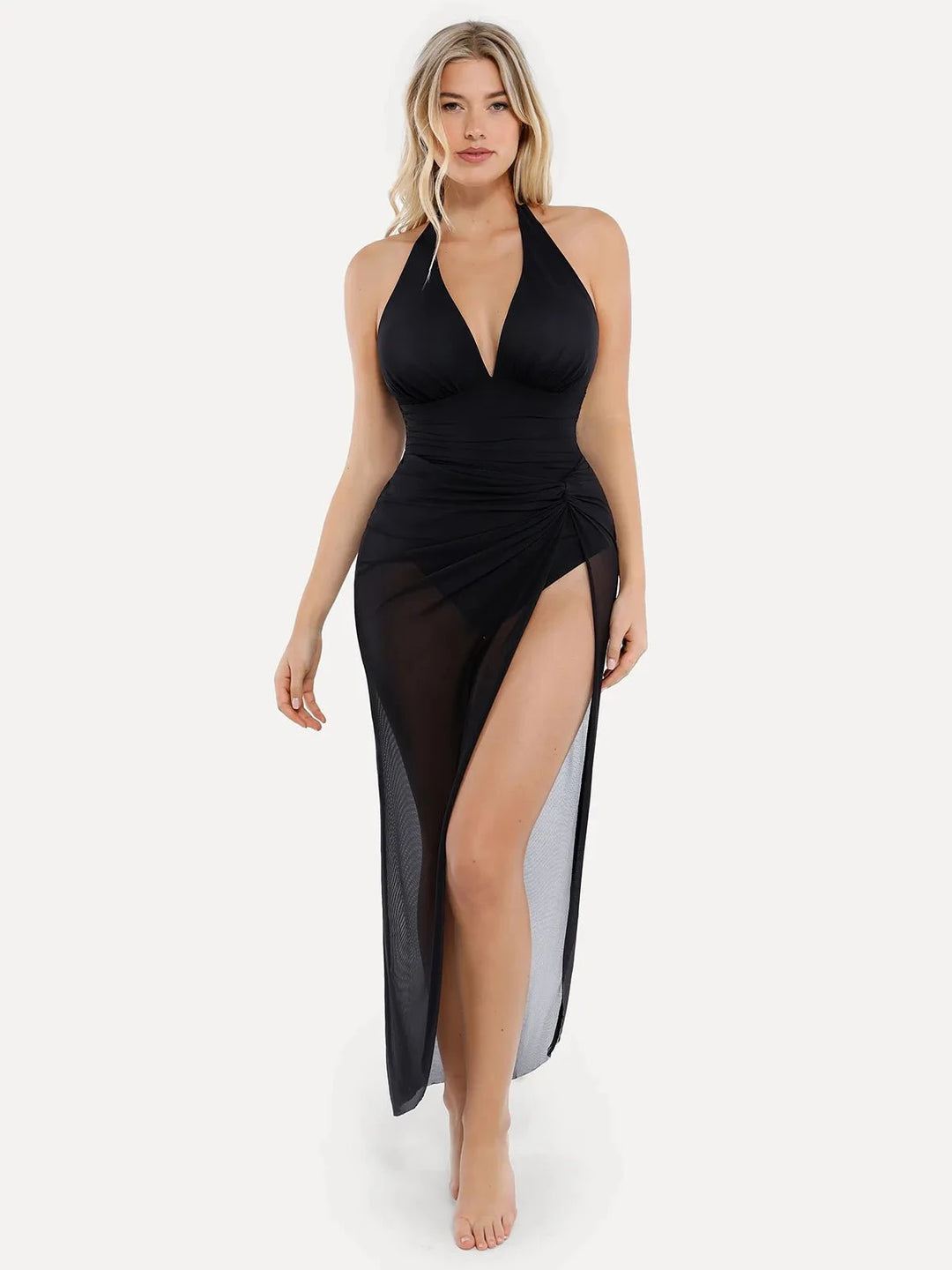 Popilush® Leopard Swimwear Set / Black / XS Shapewear Halter Tummy Control Swimsuit And Cover-Up Set