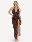 Popilush® Leopard Swimwear Set / Leopard / XS Shapewear Halter Tummy Control Swimsuit And Cover-Up Set