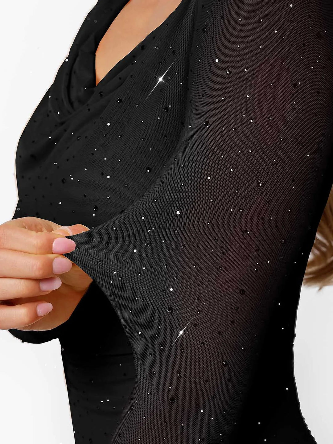 Shapewear Heat-Set Crystal Mesh Long Sleeve Slim Mini Dress – Popilush®