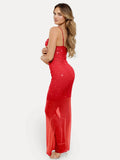 Popilush® Diamonds Bodycon Party Cocktail Evening Gown Shapewear Heat-Set Crystal Mesh Slimming Maxi Slip Dress