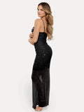 Popilush® Diamonds Bodycon Party Cocktail Evening Gown Shapewear Heat-Set Crystal Mesh Slimming Maxi Slip Dress
