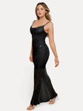 Popilush® Diamonds Bodycon Party Cocktail Evening Gown Shapewear Heat-Set Crystal Mesh Slimming Maxi Slip Dress