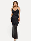 Popilush® Diamonds Bodycon Party Cocktail Evening Gown Shapewear Heat-Set Crystal Mesh Slimming Maxi Slip Dress