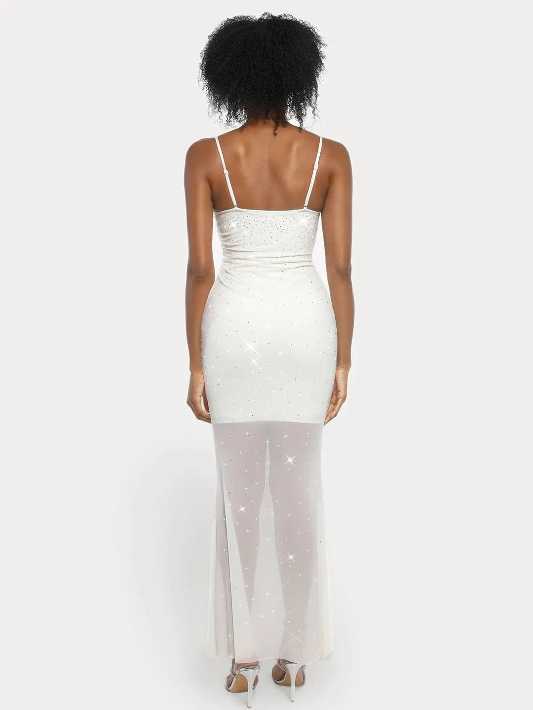 Popilush® Diamonds Bodycon Party Cocktail Evening Gown Shapewear Heat-Set Crystal Mesh Slimming Maxi Slip Dress