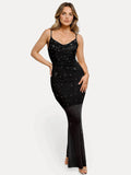 Popilush® Diamonds Bodycon Party Cocktail Evening Gown Black / S Shapewear Heat-Set Crystal Mesh Slimming Maxi Slip Dress
