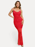 Popilush® Diamonds Bodycon Party Cocktail Evening Gown Red / S Shapewear Heat-Set Crystal Mesh Slimming Maxi Slip Dress