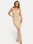 Popilush® Diamonds Bodycon Party Cocktail Evening Gown Skin / S Shapewear Heat-Set Crystal Mesh Slimming Maxi Slip Dress
