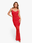 Elegant red maxi dress with crystal mesh, a Popilush® design