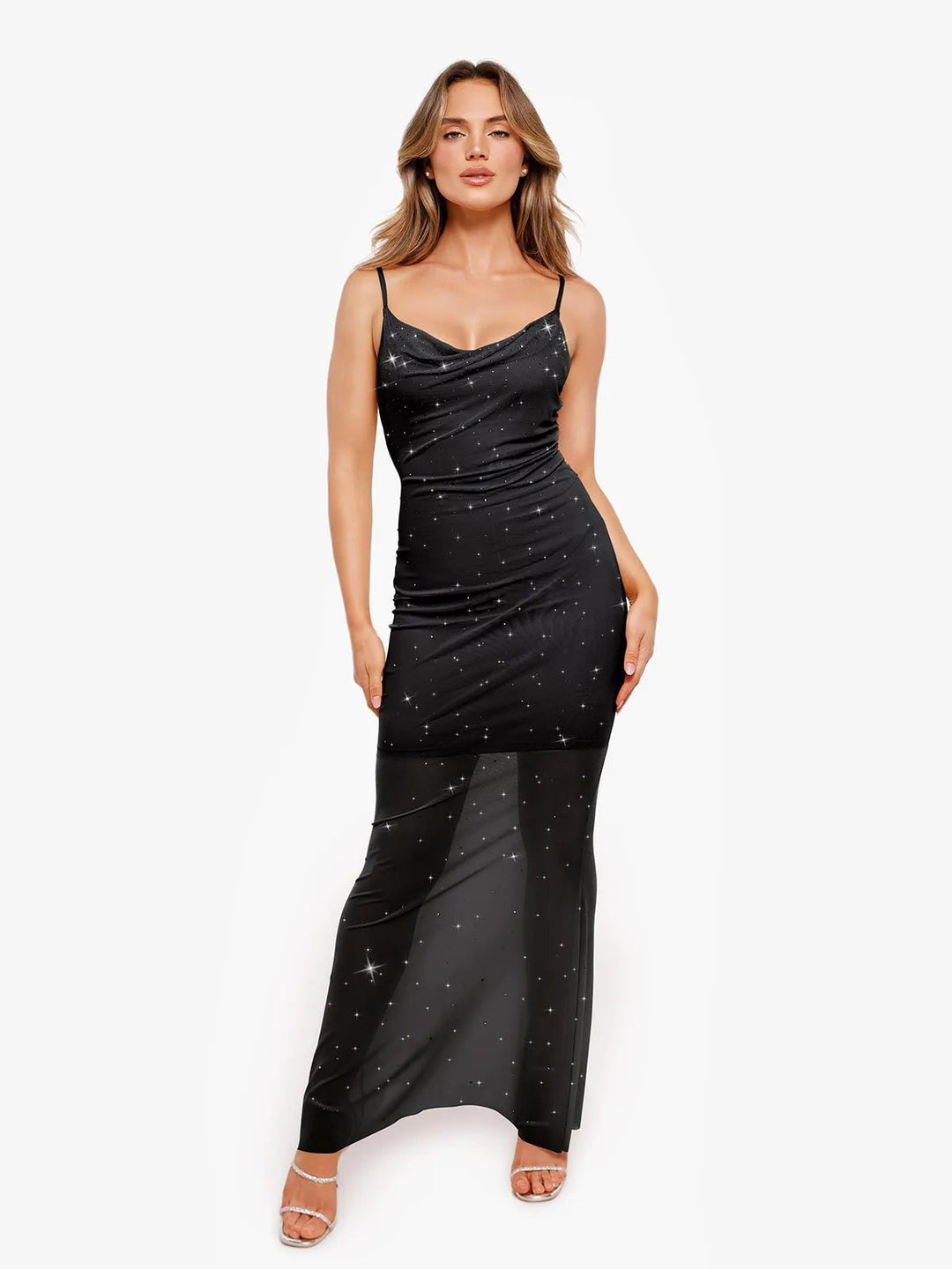Slimming Maxi Slip Dress | Rhinestone Mesh Shapewear - Popilush Slimming Maxi Slip Dress | Rhinestone Mesh Shapewear - Popilush