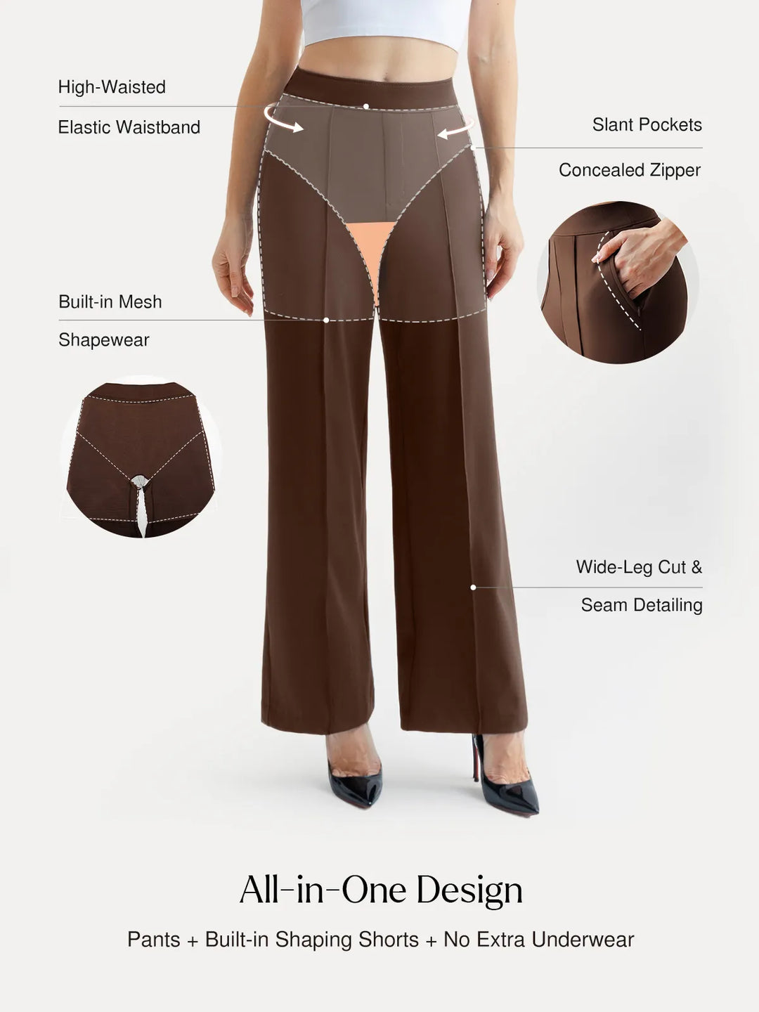 Popilush® Shapewear High-Waisted Tummy Control Wide Leg Pants(draft)