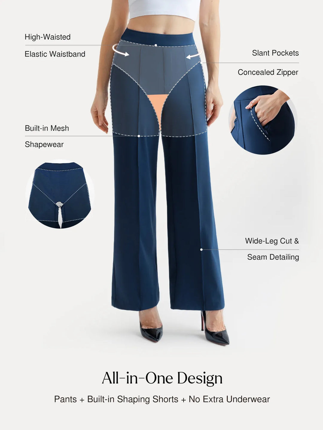 Popilush® Shapewear High-Waisted Tummy Control Wide Leg Pants(draft)