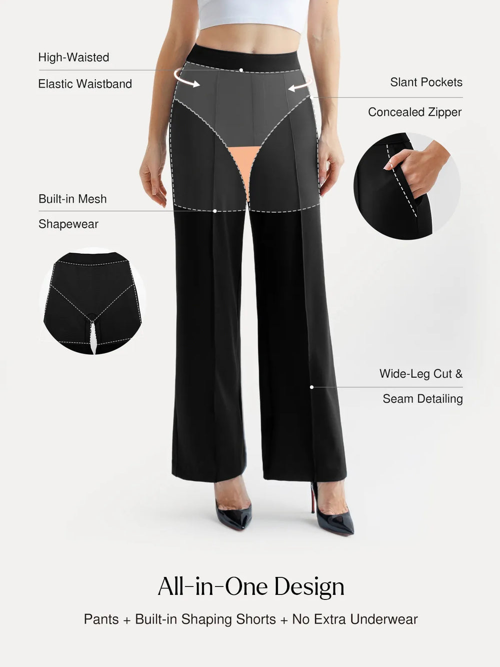 Popilush® Shapewear High-Waisted Tummy Control Wide Leg Pants(draft)