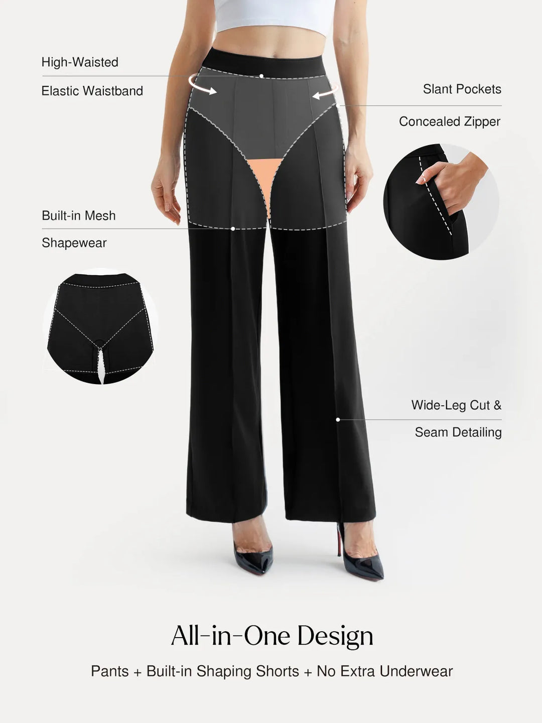 Popilush® Shapewear High-Waisted Tummy Control Wide Leg Pants(draft)