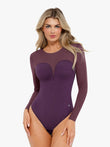Built-in shapewear, stylish purple long sleeve bodysuit by Popilush® for women.