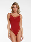 Elegant red mesh shapewear bodysuit, Popilush® provides slimming & shaping comfort for women.