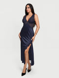 Popilush® Shapewear Lace Charmeuse Deep V-Neck Tummy Control Maxi Slip Dress