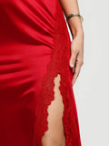 Popilush® Shapewear Lace Charmeuse Deep V-Neck Tummy Control Maxi Slip Dress