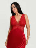 Popilush® Shapewear Lace Charmeuse Deep V-Neck Tummy Control Maxi Slip Dress