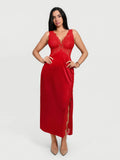 Popilush® Shapewear Lace Charmeuse Deep V-Neck Tummy Control Maxi Slip Dress