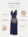 Popilush® Shapewear Lace Charmeuse Deep V-Neck Tummy Control Maxi Slip Dress