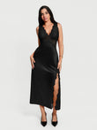 Popilush® Black / XS Shapewear Lace Charmeuse Deep V-Neck Tummy Control Maxi Slip Dress