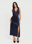 Popilush® Blue / XS Shapewear Lace Charmeuse Deep V-Neck Tummy Control Maxi Slip Dress