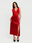 Popilush® Red / XS Shapewear Lace Charmeuse Deep V-Neck Tummy Control Maxi Slip Dress