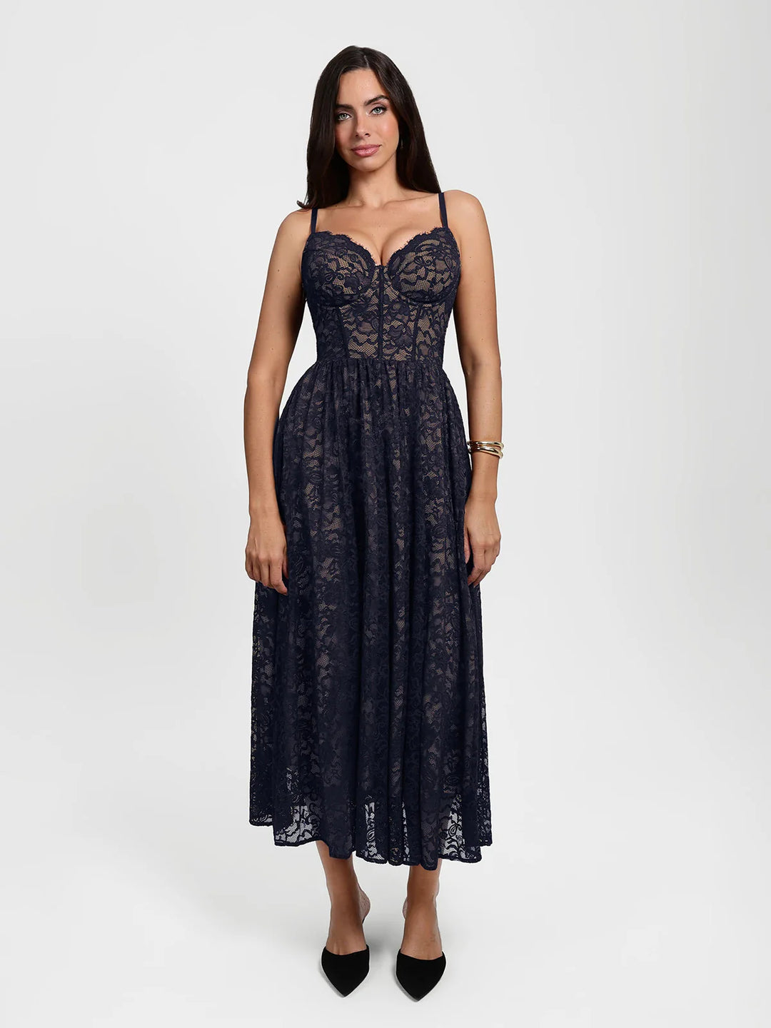Popilush® Shapewear Lace Corset A-Line Maxi Dress