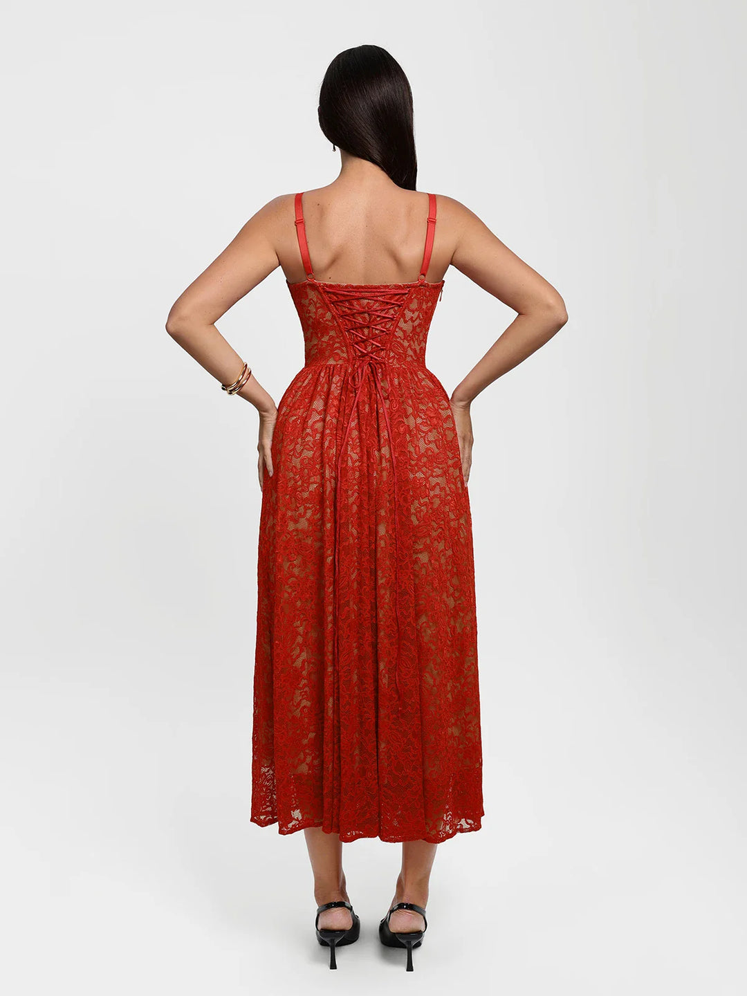 Popilush® Shapewear Lace Corset A-Line Maxi Dress