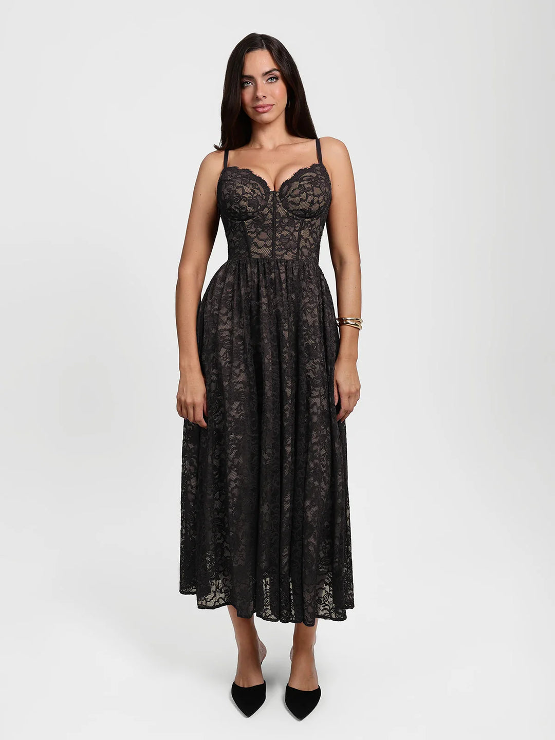 Popilush® Shapewear Lace Corset A-Line Maxi Dress