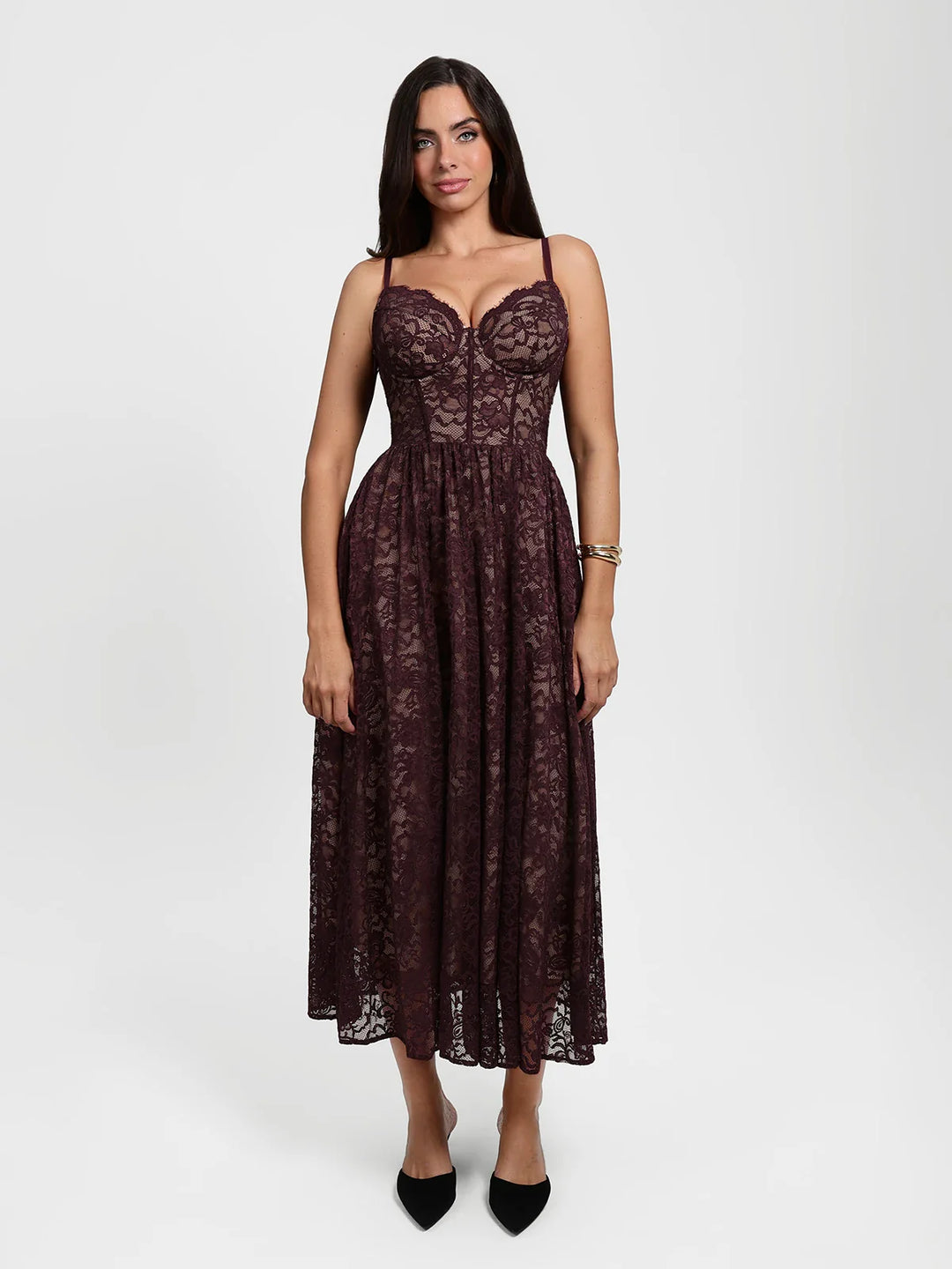 Popilush® Shapewear Lace Corset A-Line Maxi Dress