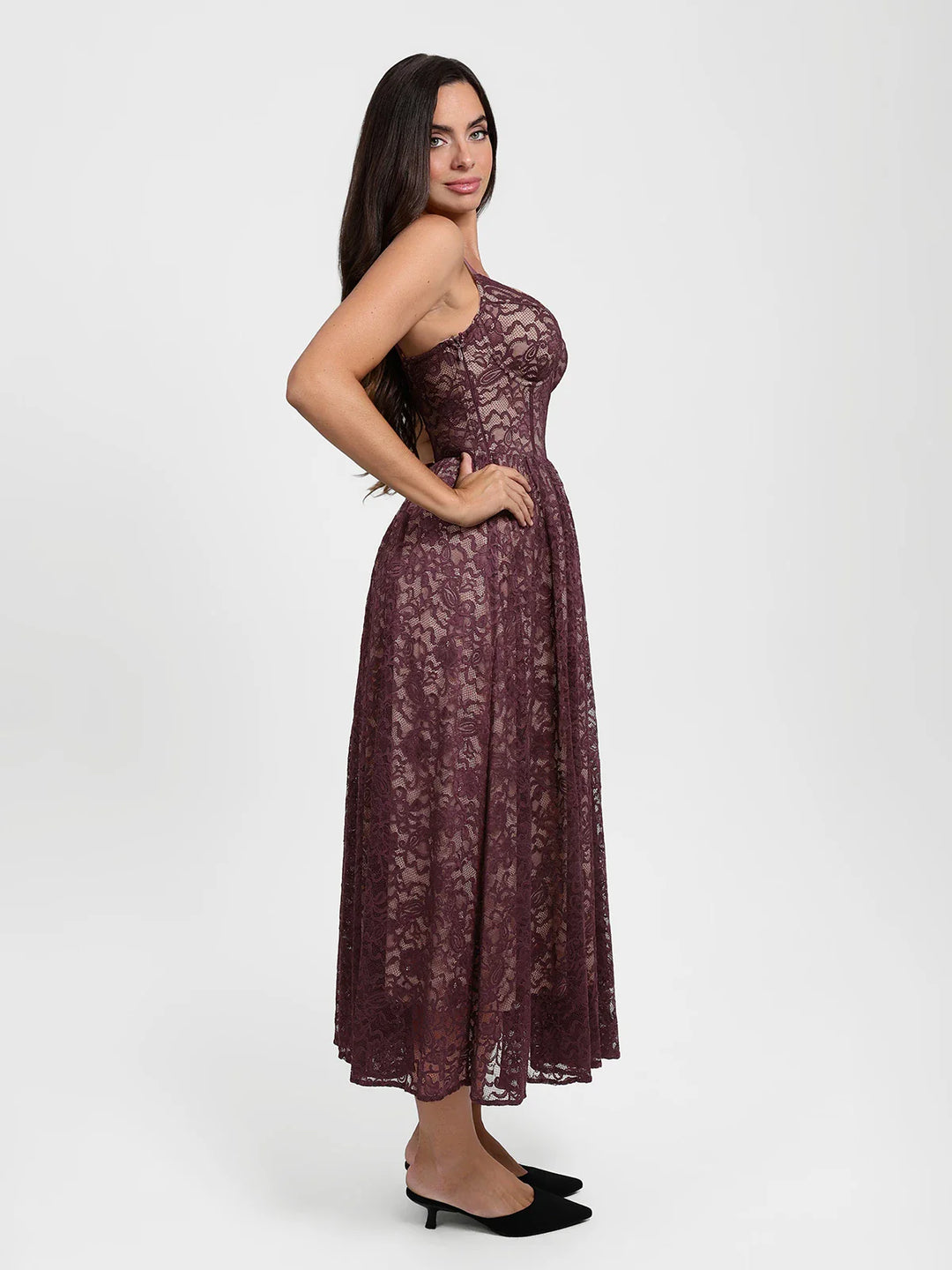 Popilush® Shapewear Lace Corset A-Line Maxi Dress