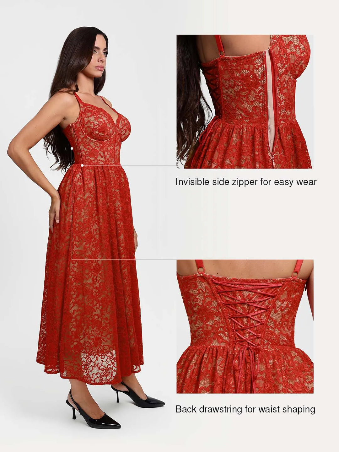 Popilush® Shapewear Lace Corset A-Line Maxi Dress