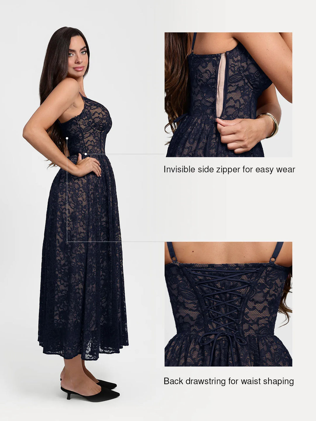 Popilush® Shapewear Lace Corset A-Line Maxi Dress