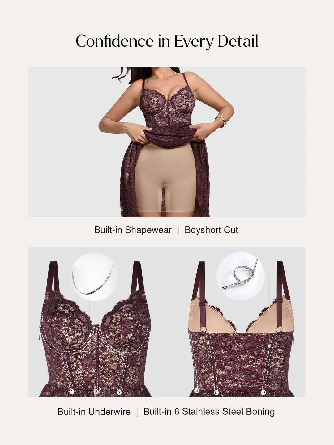 Popilush® Shapewear Lace Corset A-Line Maxi Dress