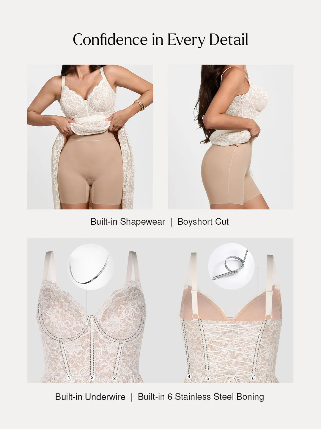 Popilush® Shapewear Lace Corset A-Line Maxi Dress