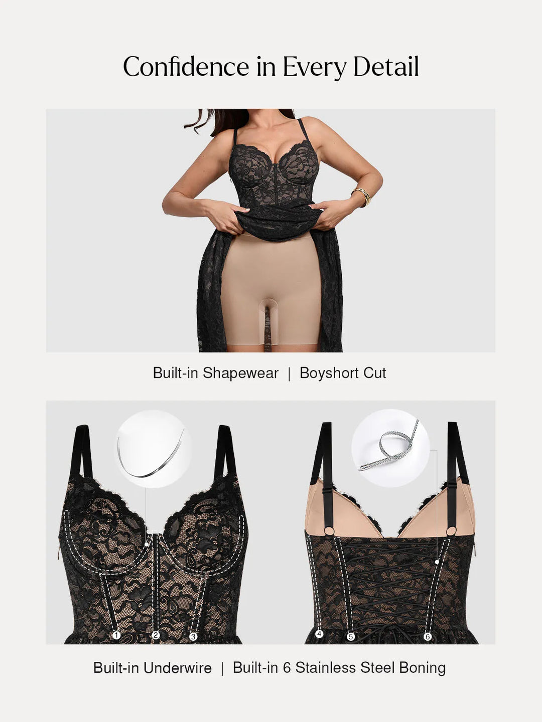 Popilush® Shapewear Lace Corset A-Line Maxi Dress