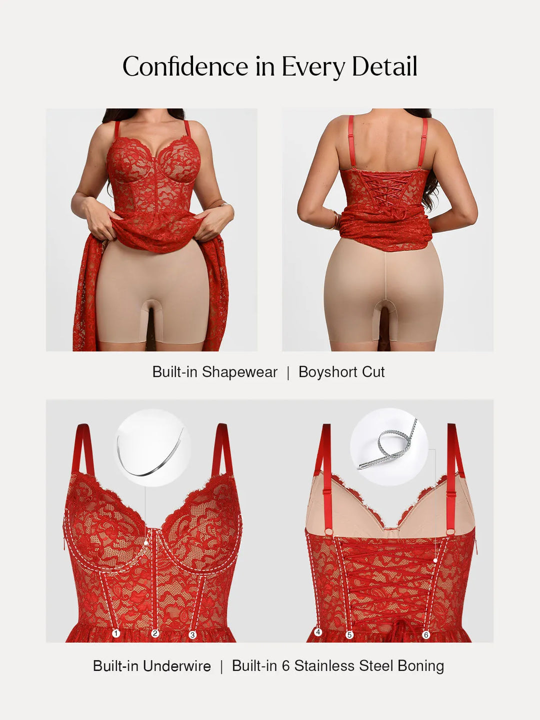 Popilush® Shapewear Lace Corset A-Line Maxi Dress