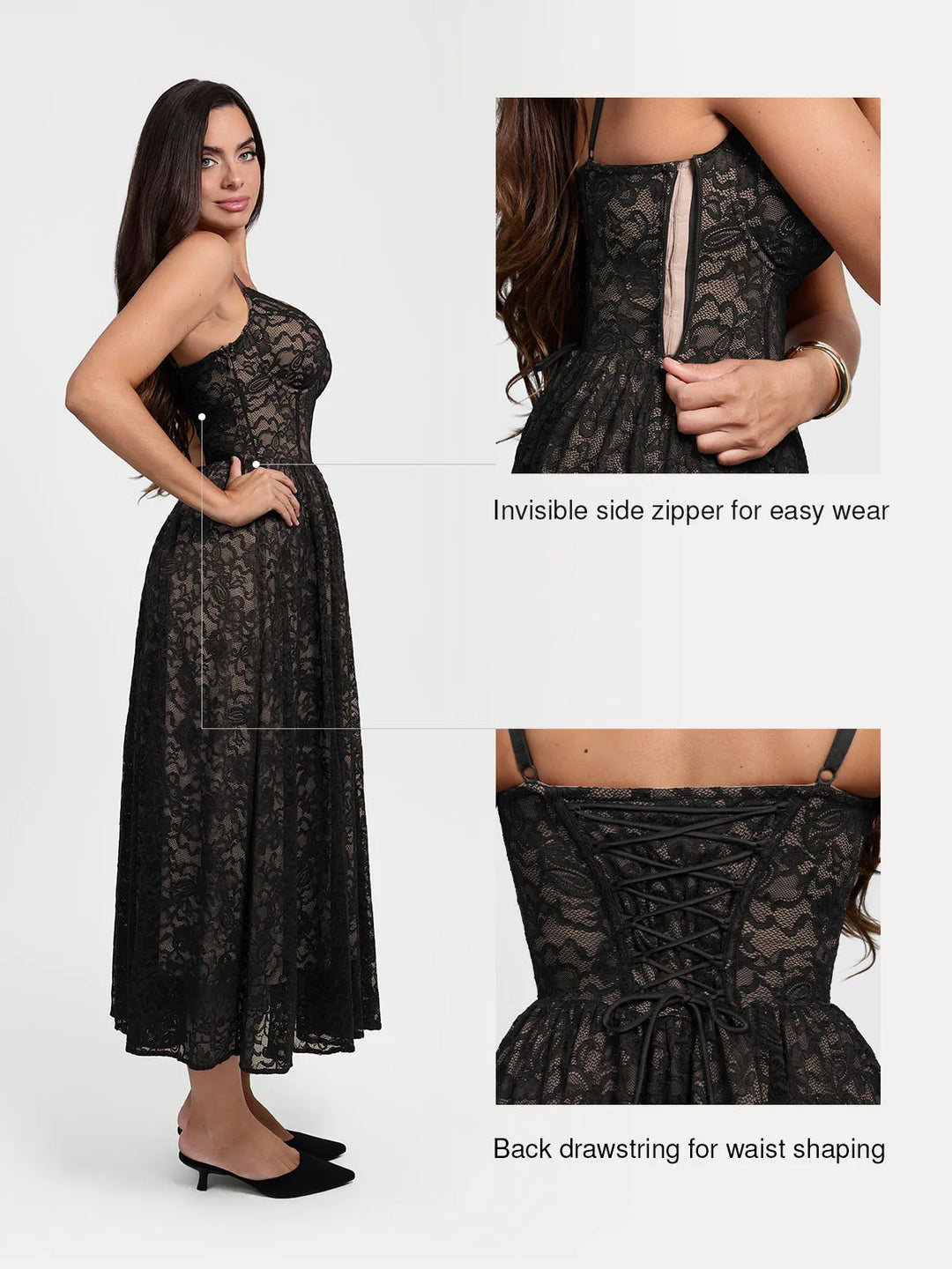 Popilush® Shapewear Lace Corset A-Line Maxi Dress