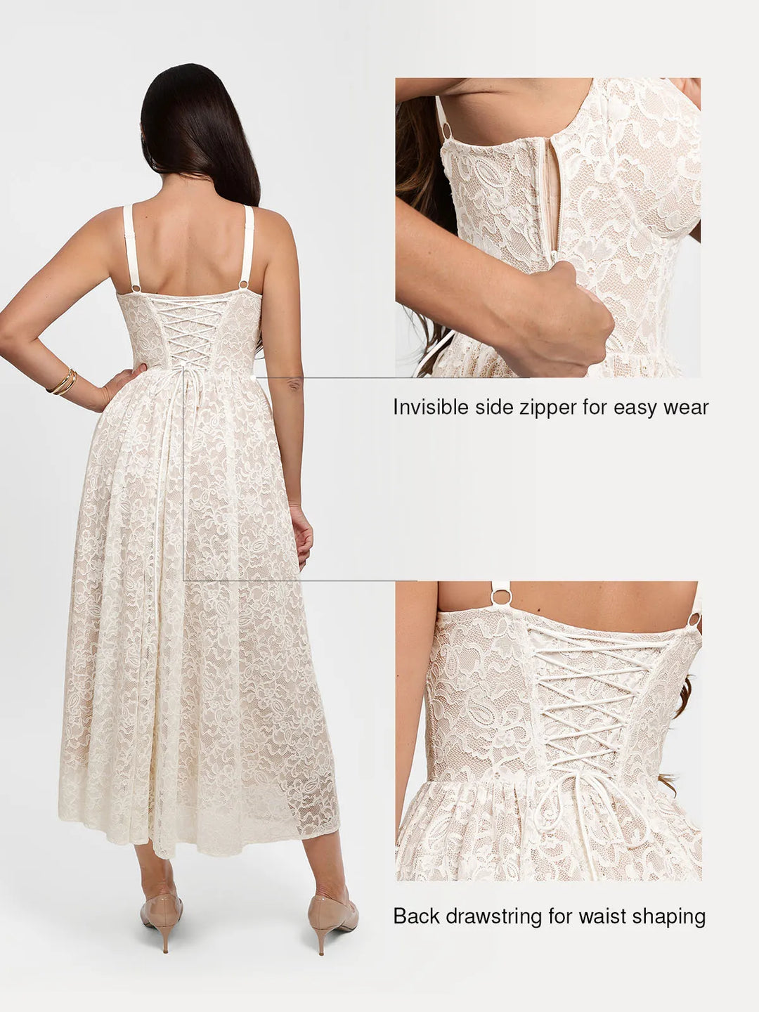 Popilush® Shapewear Lace Corset A-Line Maxi Dress