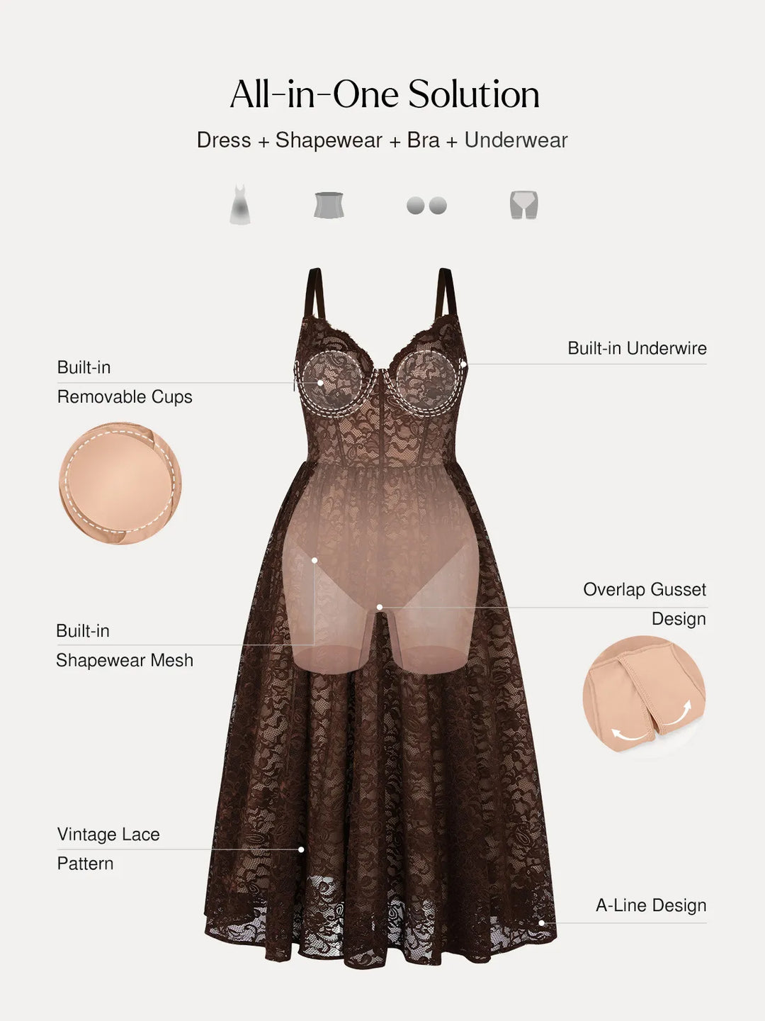 Popilush® Shapewear Lace Corset A-Line Maxi Dress