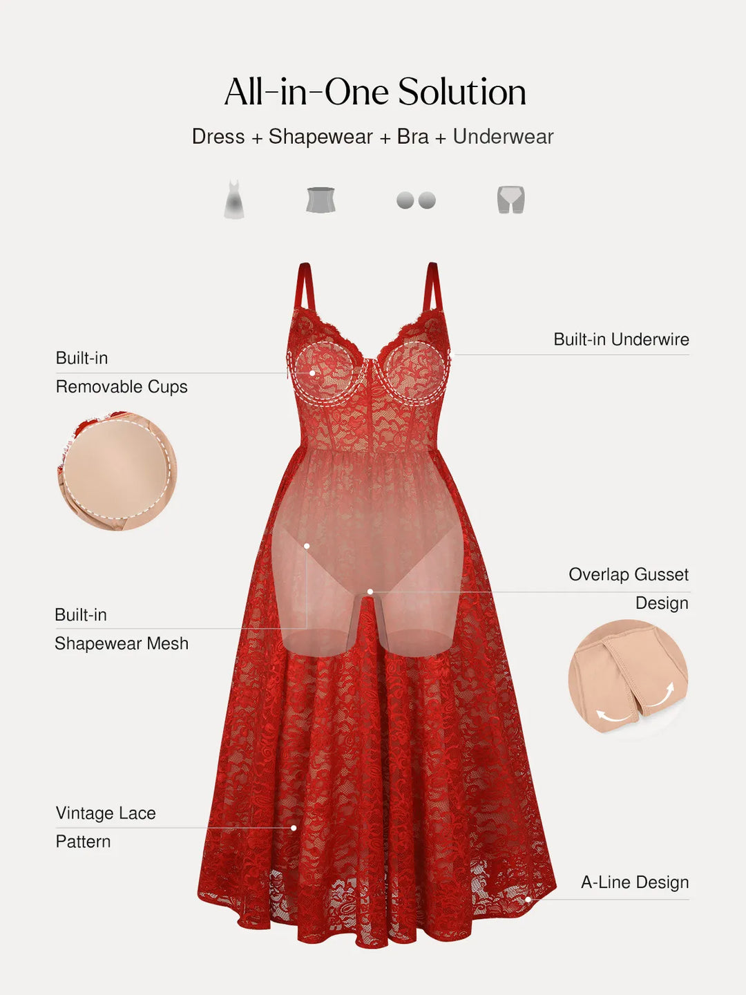 Popilush® Shapewear Lace Corset A-Line Maxi Dress